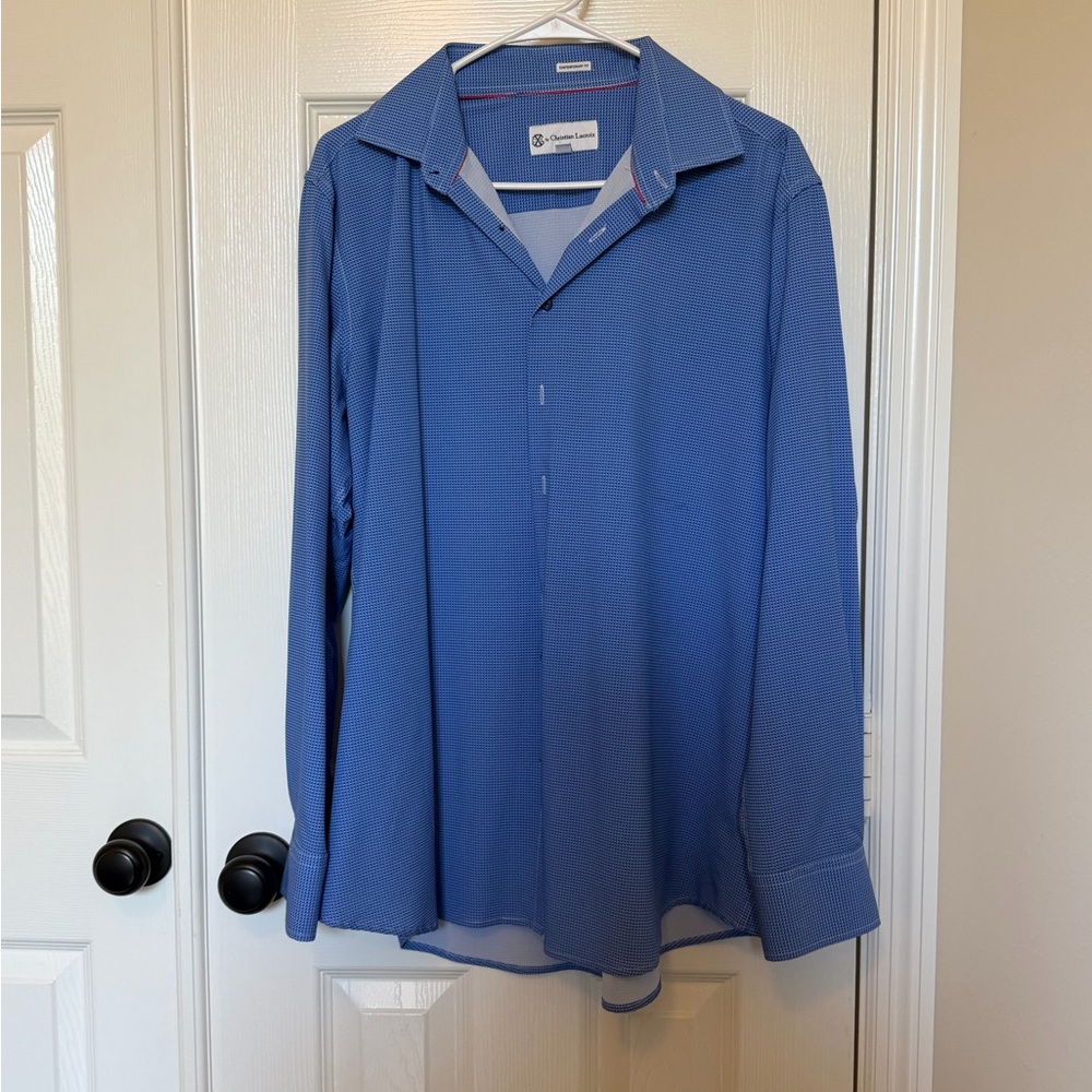 Christian Lacroix Blue Patterned Shirt with Red Trim